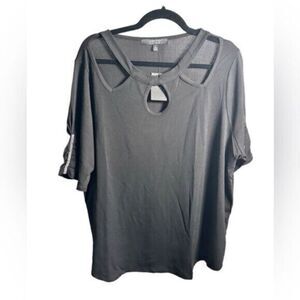 NWT Louise Paris Plus Size Black Cut Out Embellished Short Sleeve Blouse - 3XL
